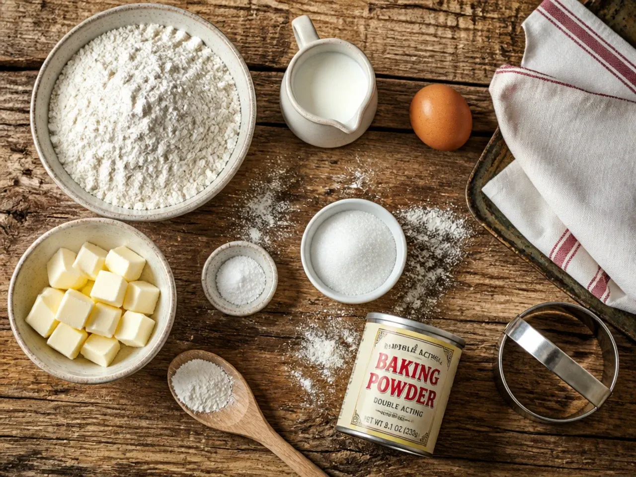Close-up of hands cutting scone dough with a round cutter, showing cold butter flecks in the dough.