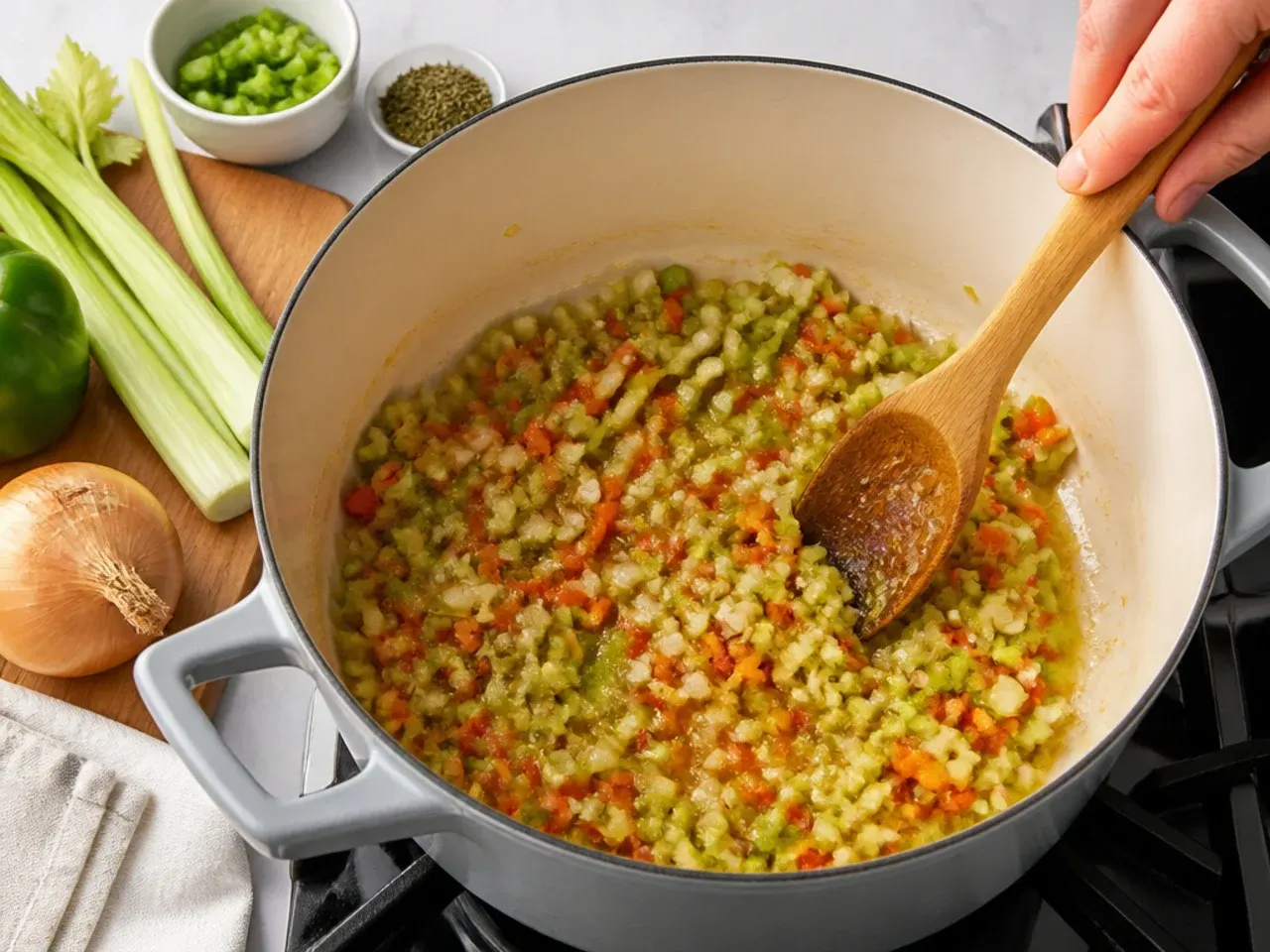seafood gumbo recipe — step 2: cook the holy trinity