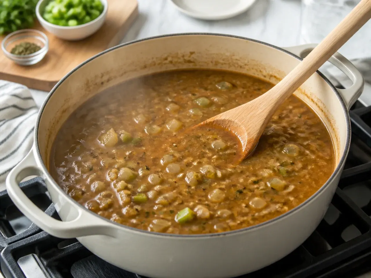seafood gumbo recipe — step 5: simmer the base