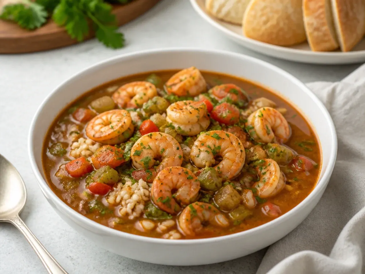 Quick weeknight seafood gumbo recipe made in thirty minutes with shrimp