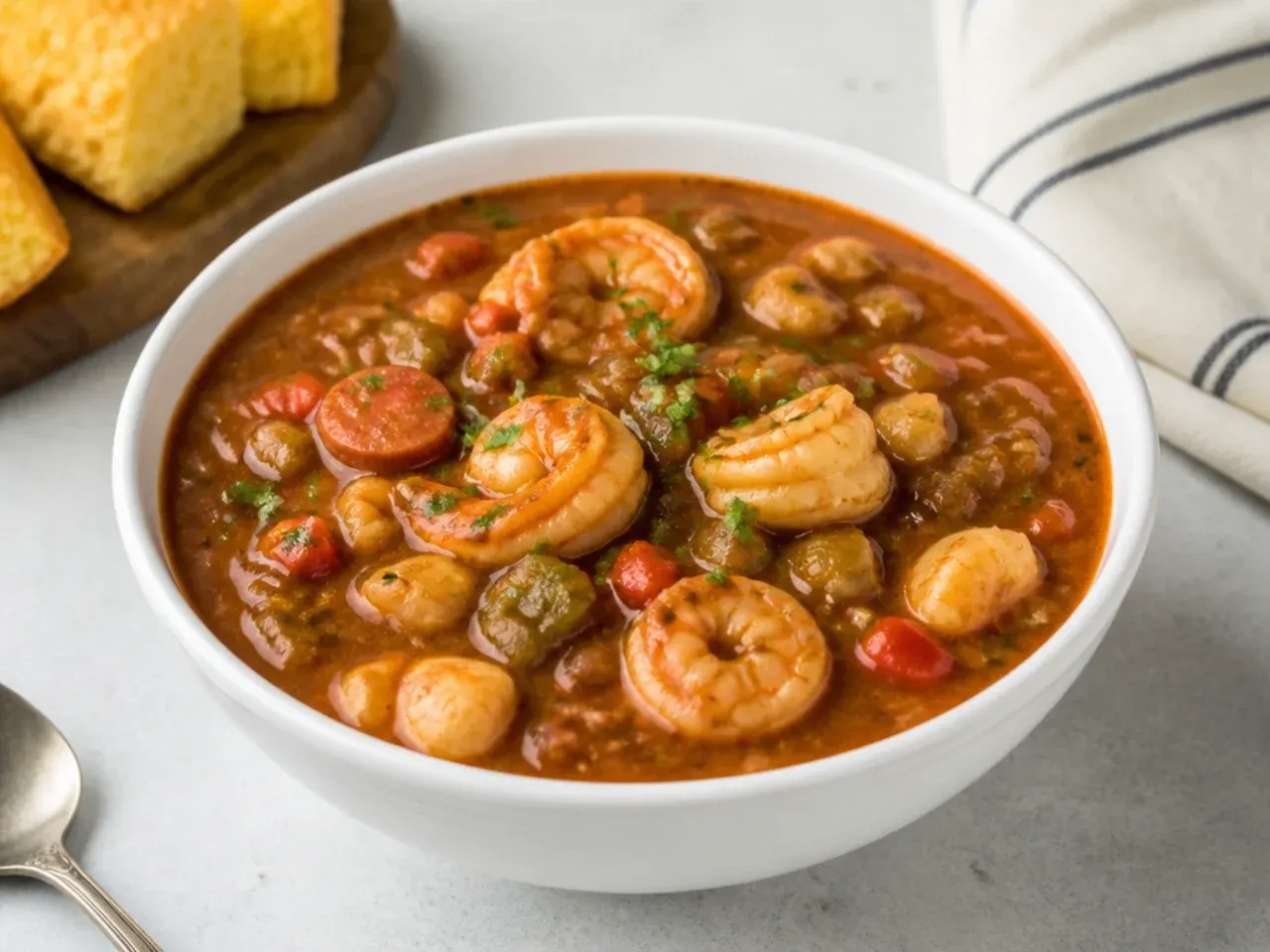 Easy frozen seafood gumbo recipe made from freezer and pantry staples