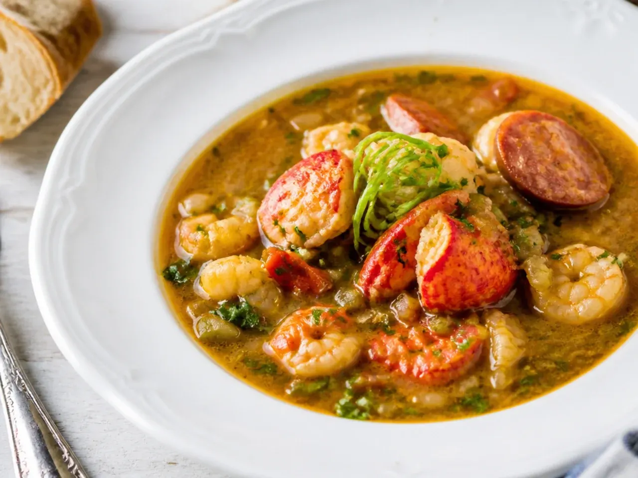 Elegant lobster and saffron seafood gumbo recipe with golden broth