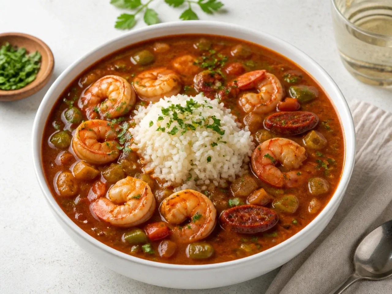 Modern Instant Pot seafood gumbo recipe cooked in one pot with shrimp