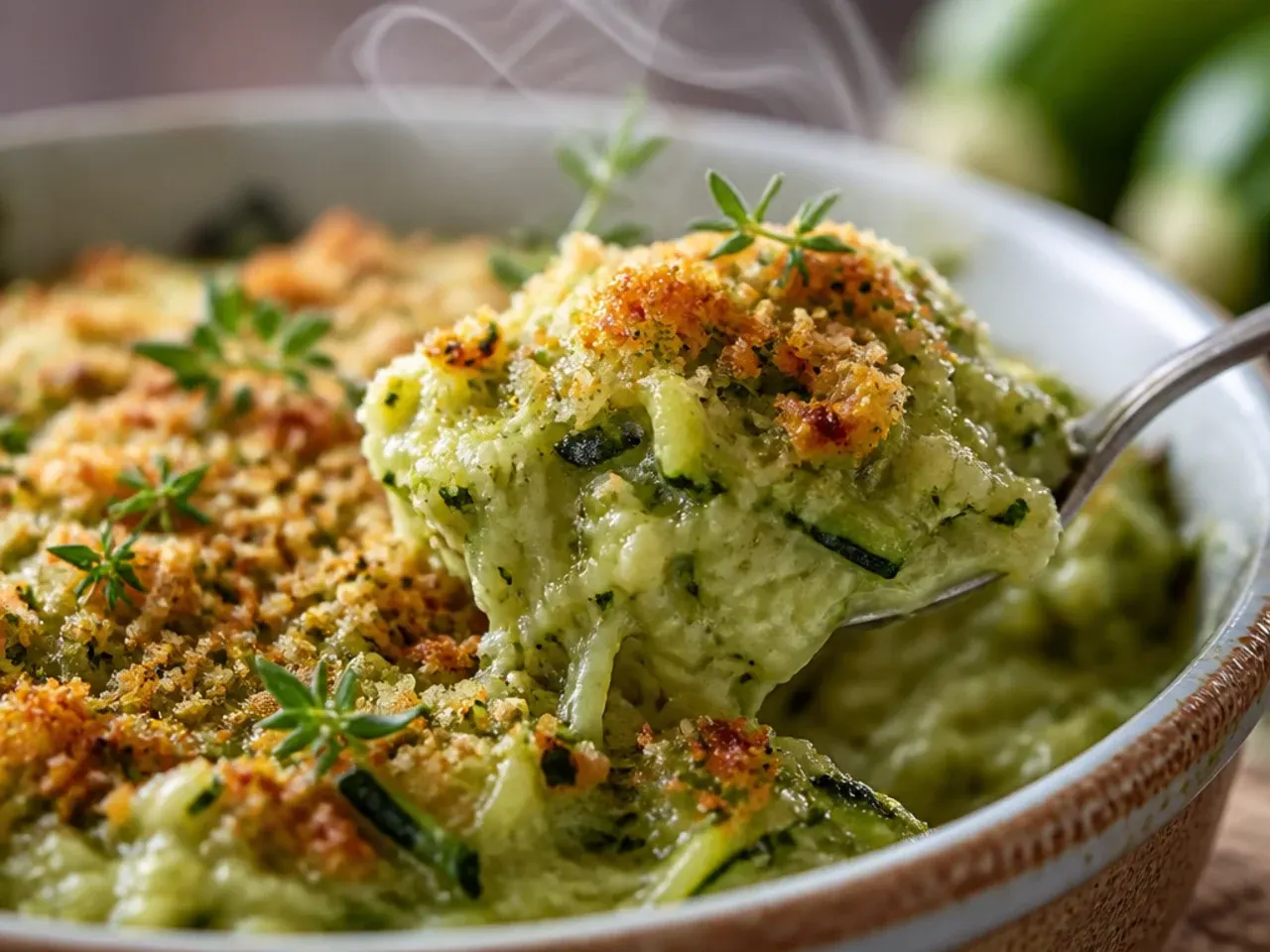 Close-up of coarsely shredded zucchini strands from a box grater's large holes