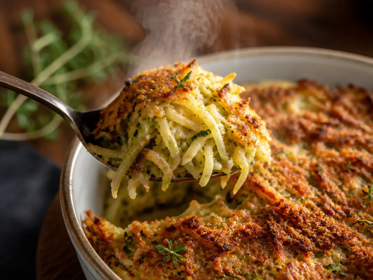 Cooked zucchini fritters resting on a wire rack set over a baking tray