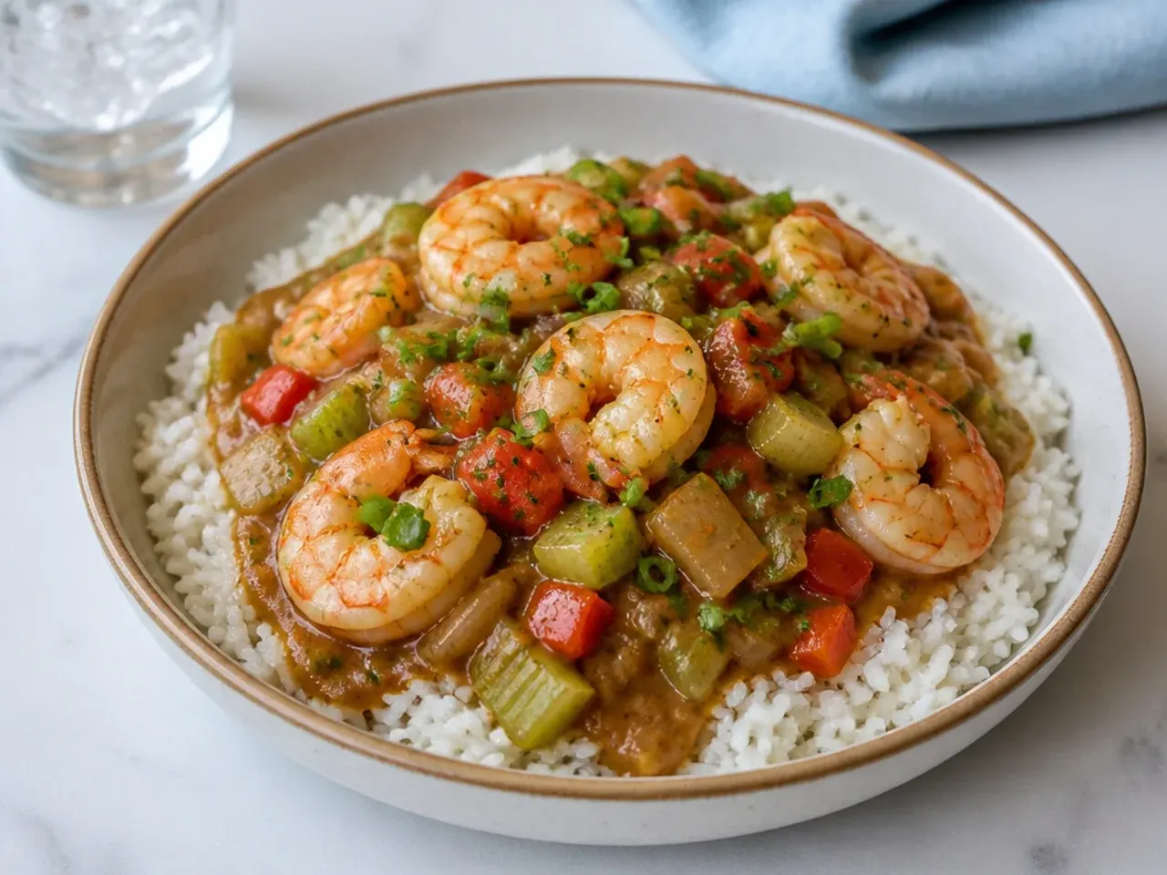 Quick weeknight shrimp gumbo recipe ready in thirty minutes over rice