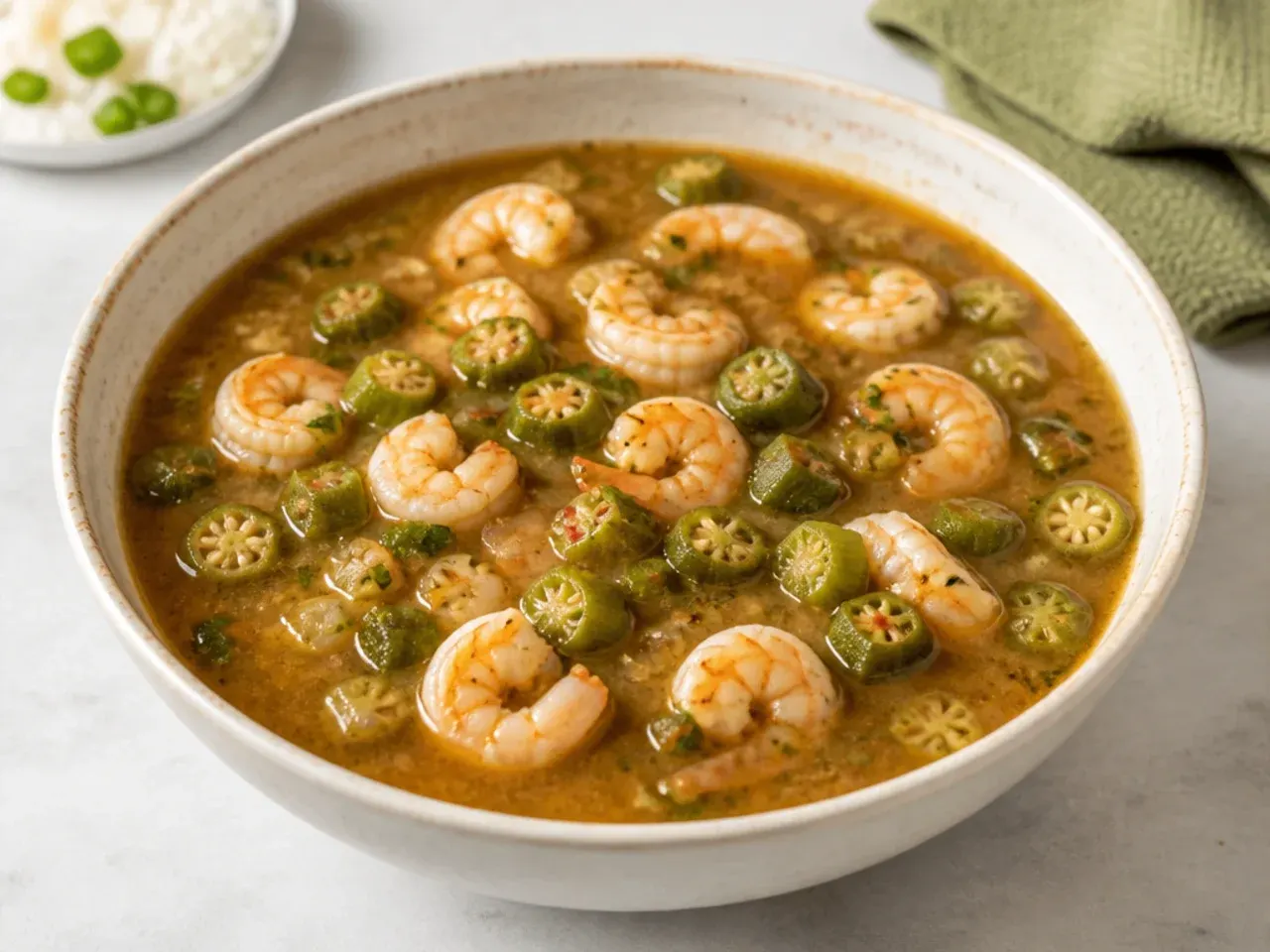 Delicate light shrimp and okra gumbo recipe in a thin brothy style