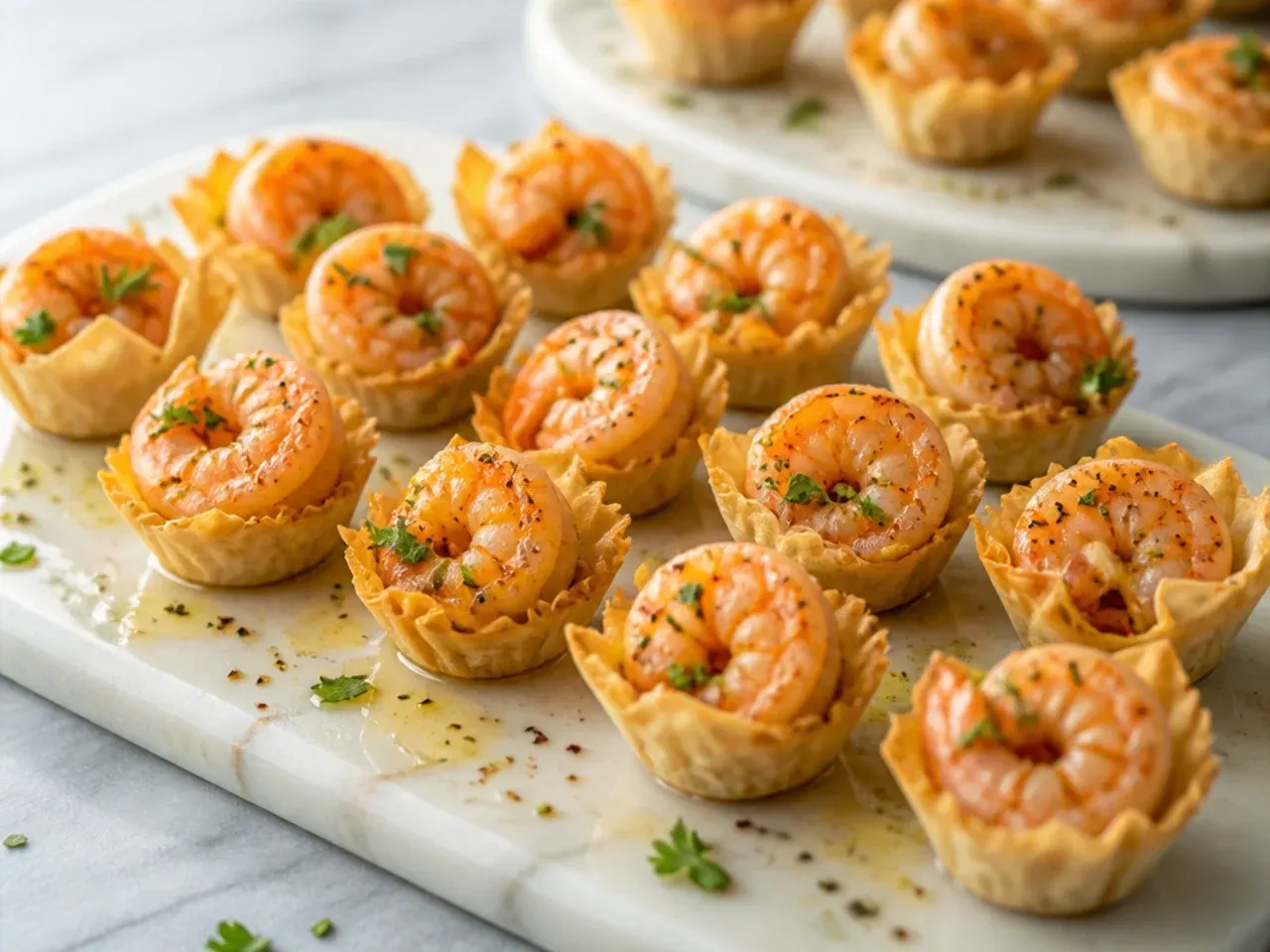Simple phyllo cups filled with a three-ingredient shrimp and cream cheese mixture