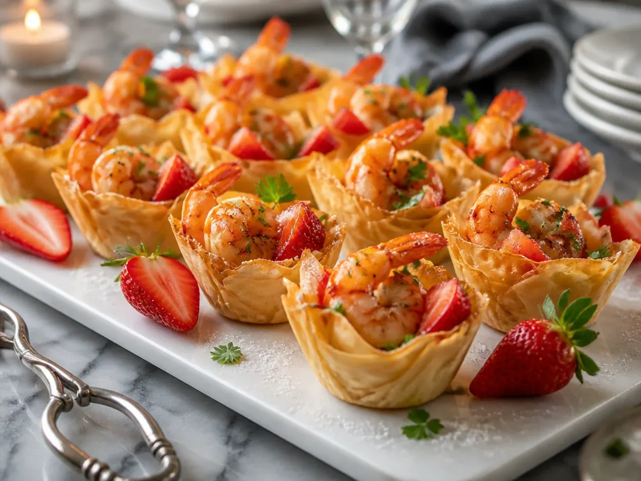 Mild, family-friendly shrimp phyllo cups arranged on a plate