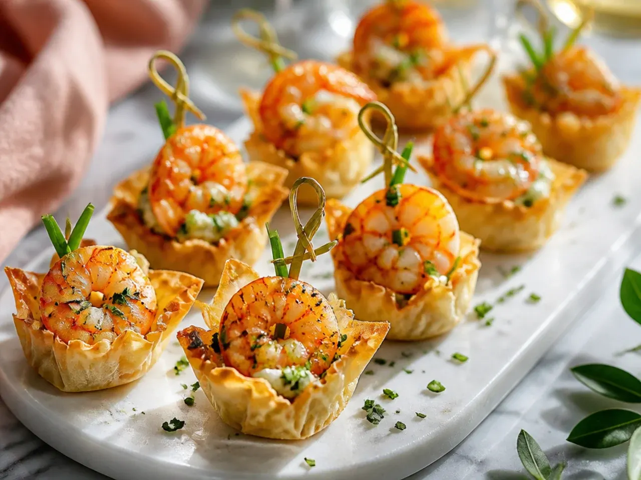 Homemade phyllo shells being pressed into a mini muffin tin before baking