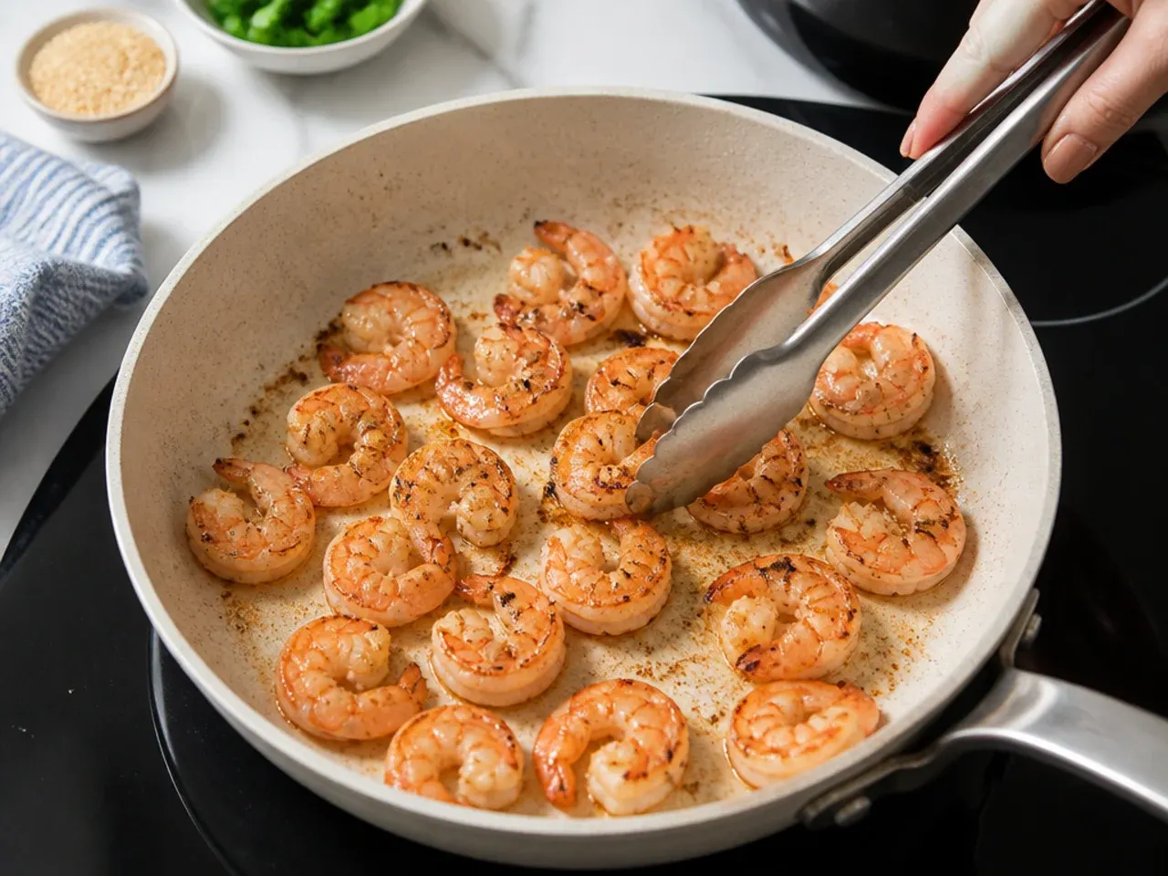 shrimp sushi bowl — step 5: sear the shrimp