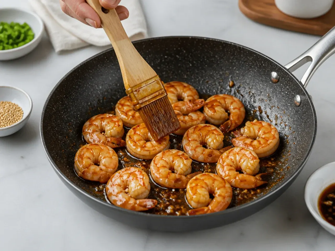 shrimp sushi bowl — step 6: glaze the shrimp