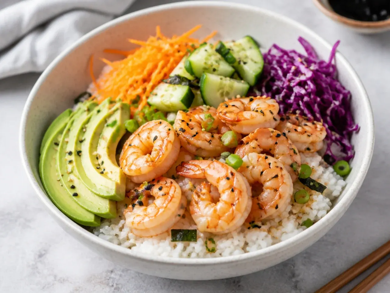Step by step tips for making a perfect shrimp sushi bowl at home