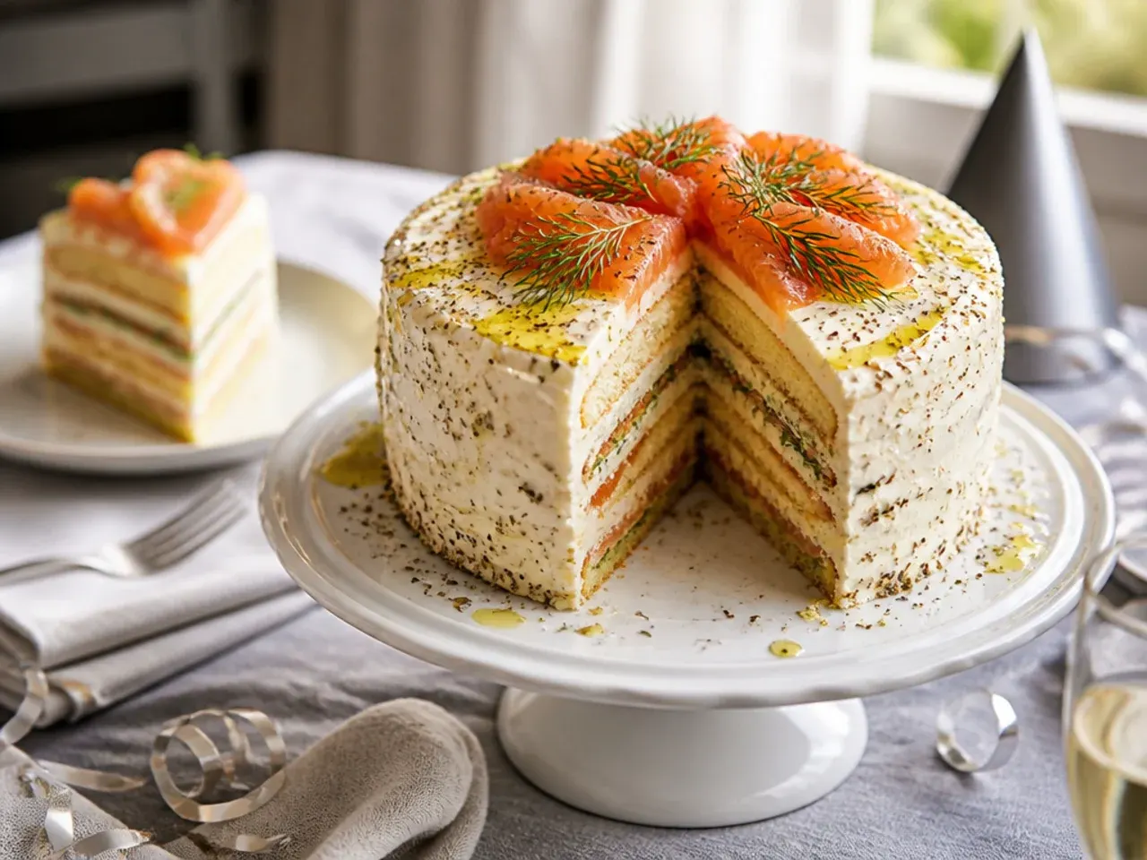 Semi-naked chocolate cake with visible sponge layers through thin frosting