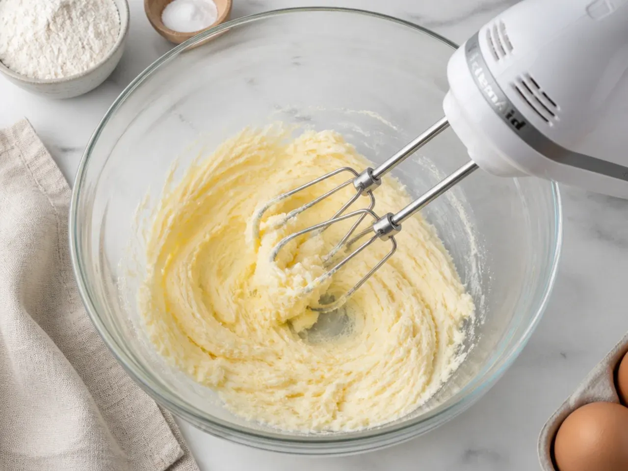 simple football cake — step 2: cream butter and sugar