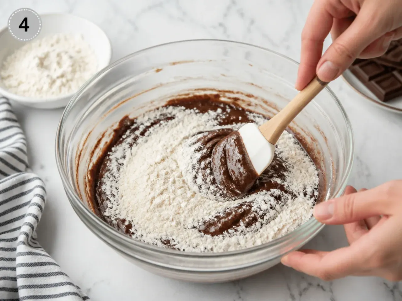 simple football cake — step 4: fold in the flour