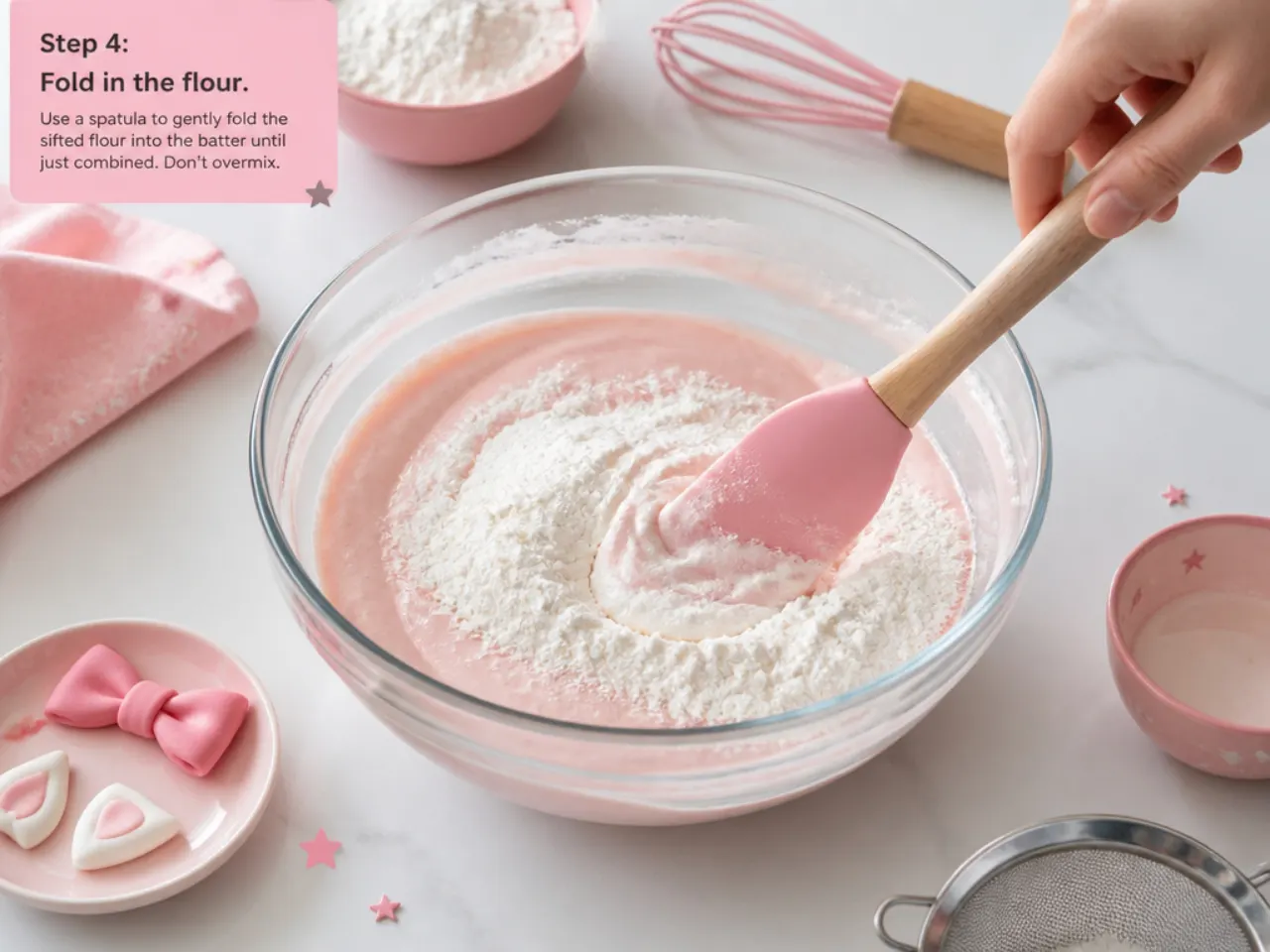 simple hello kitty cake — step 4: fold in the flour