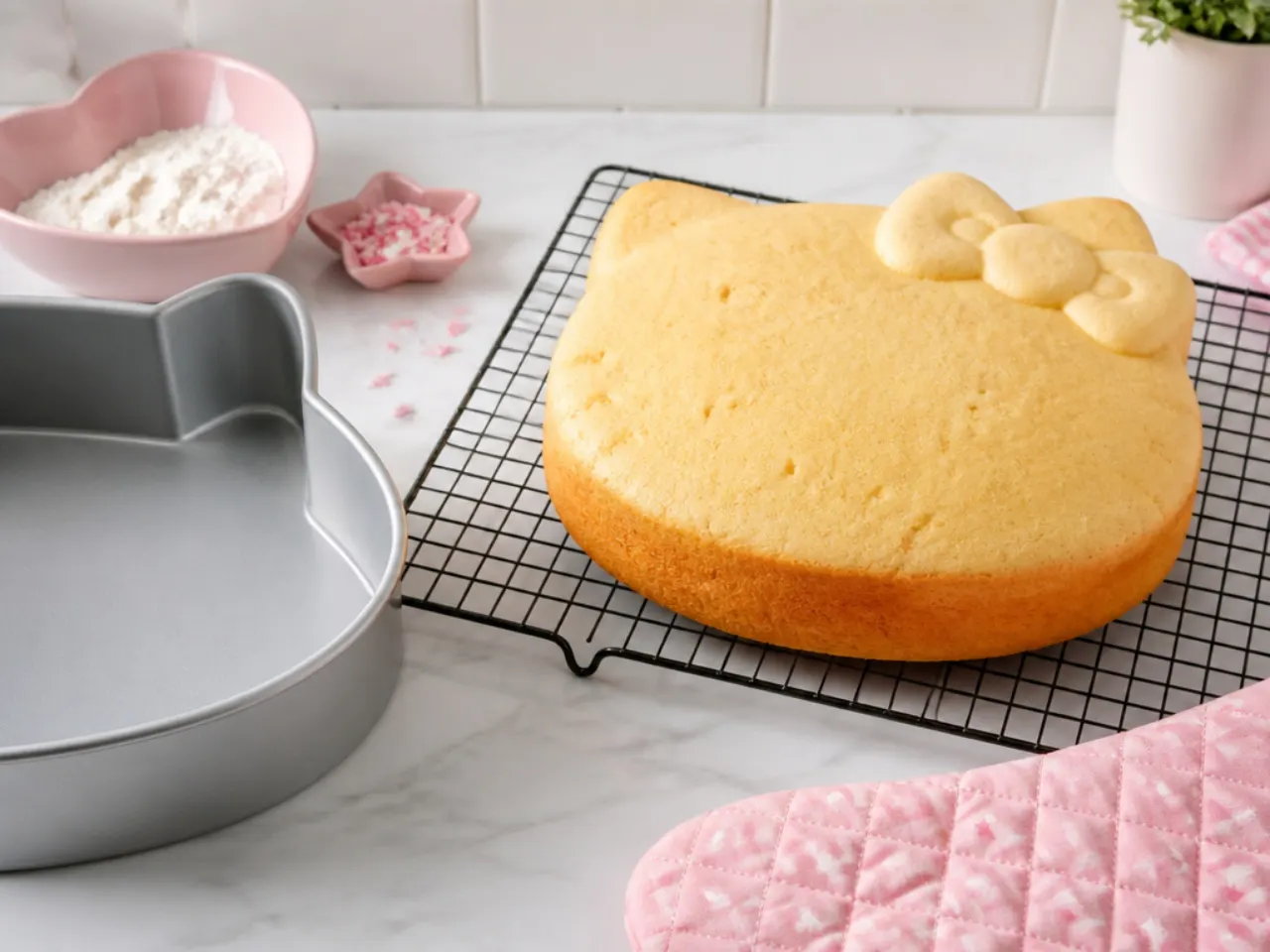 simple hello kitty cake — step 5: bake and cool