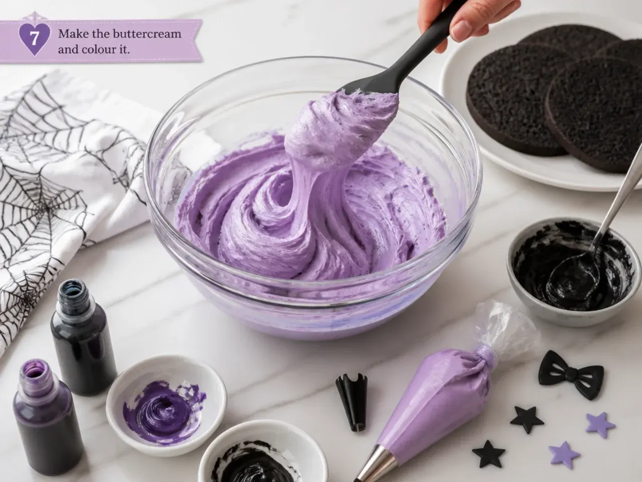 simple kuromi cake — step 7: make the buttercream and colour it