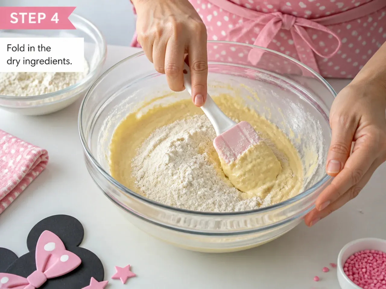 simple minnie mouse cake — step 4: fold in the dry ingredients