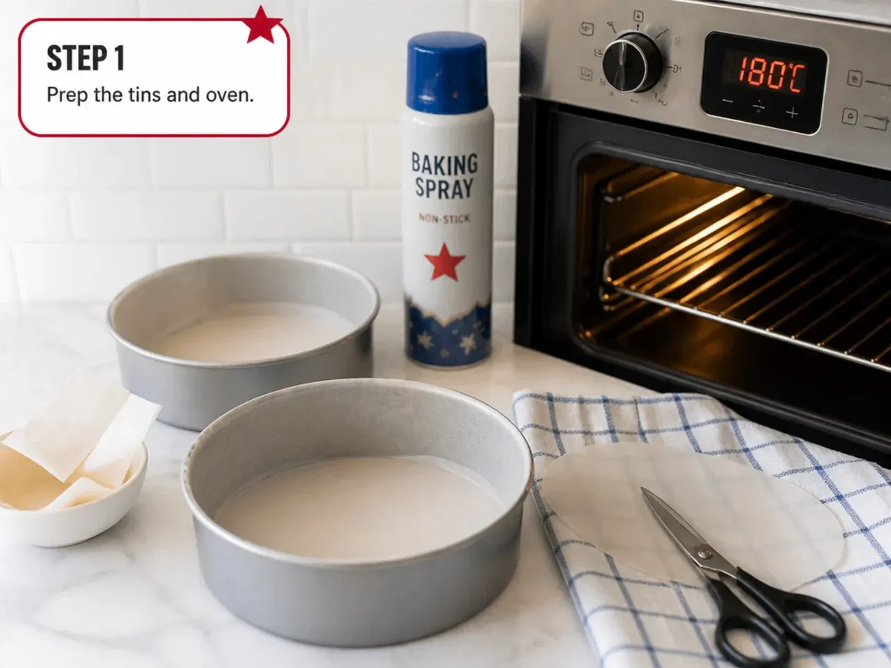 simple spiderman cake — step 1: prep the tins and oven
