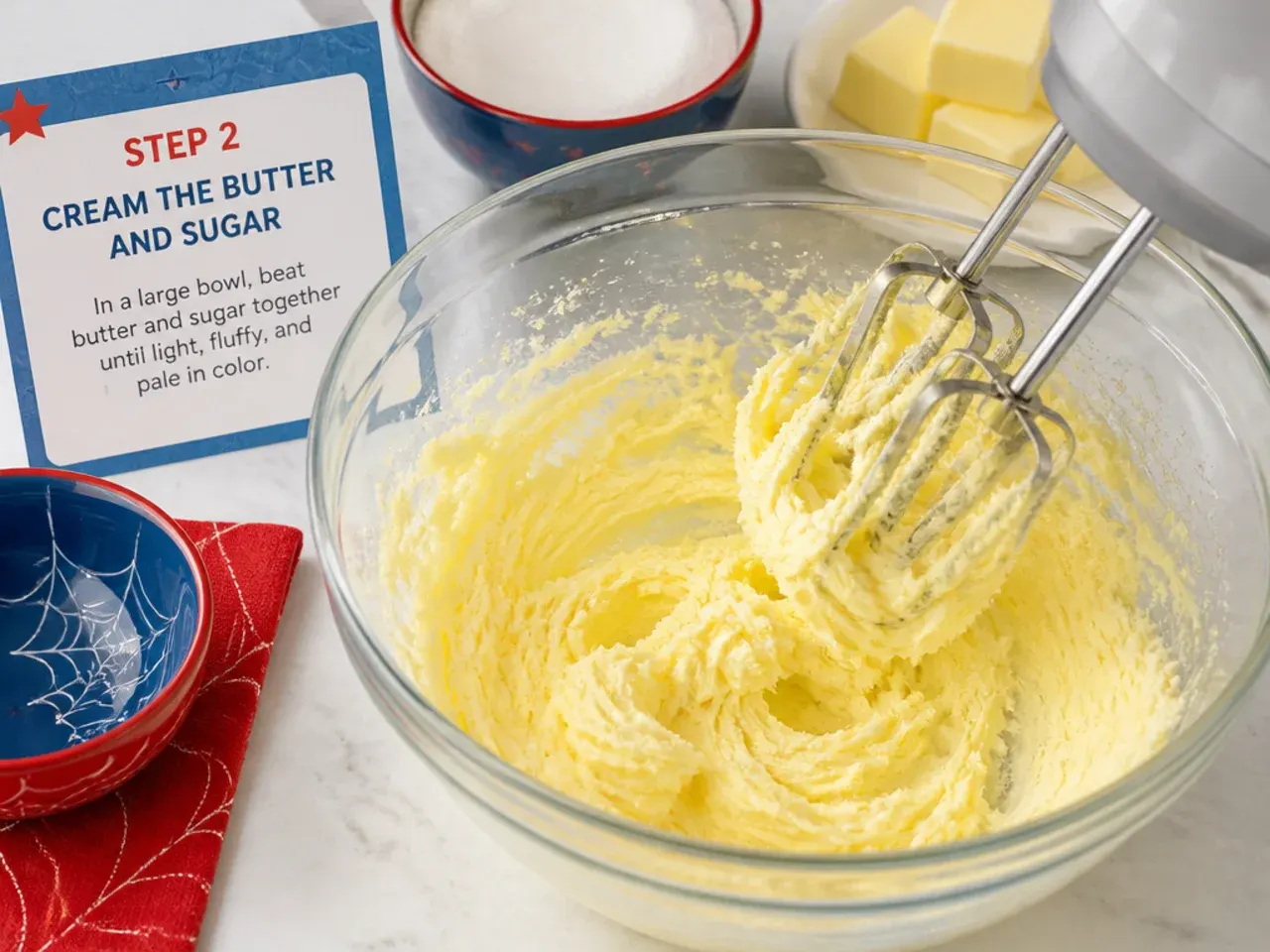 simple spiderman cake — step 2: cream the butter and sugar