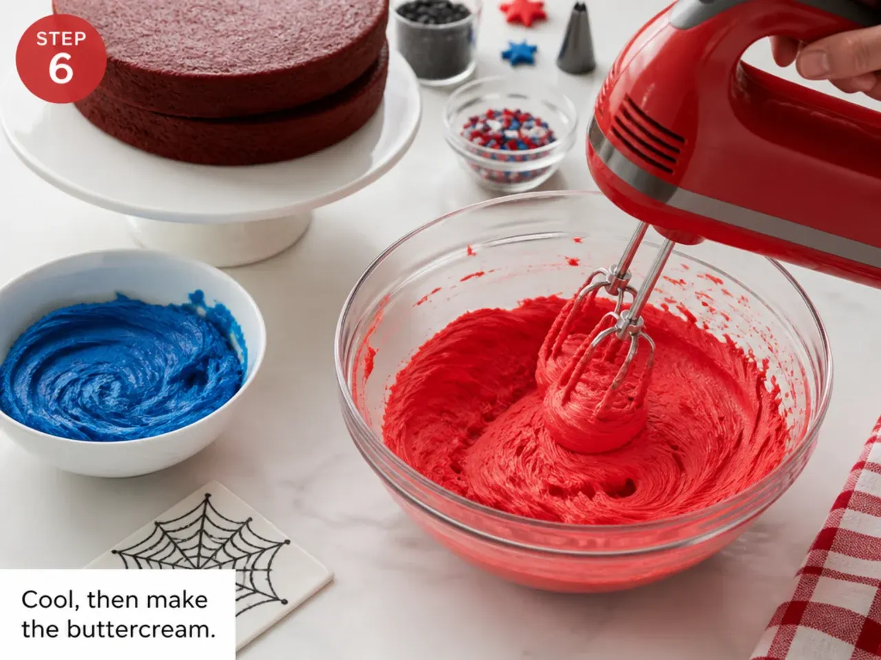 simple spiderman cake — step 6: cool, then make the buttercream