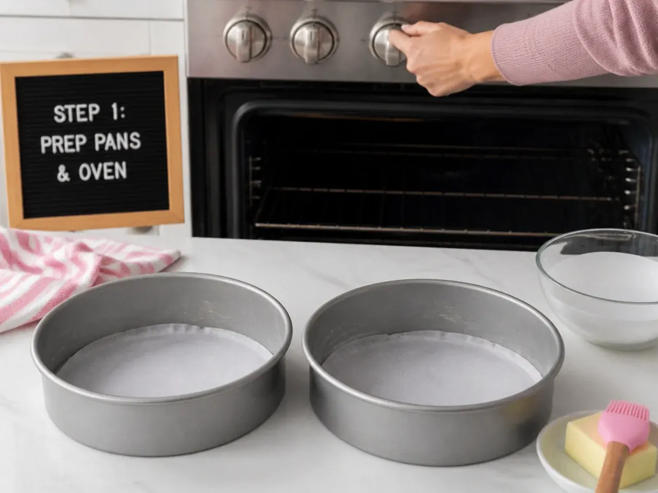 simple unicorn cake — step 1: prep pans and oven