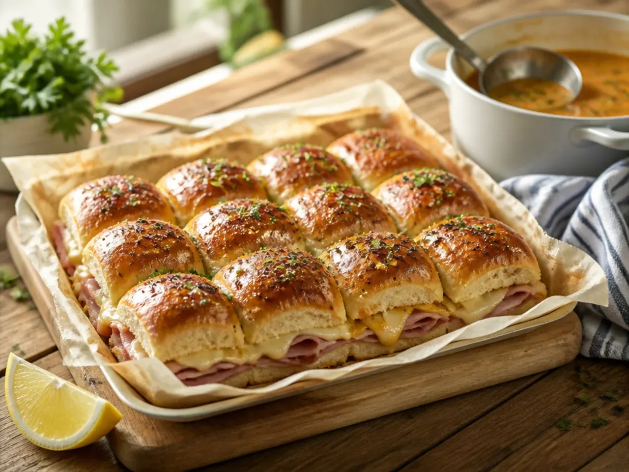 Ham and cheese slices resting on a board to come to room temperature.