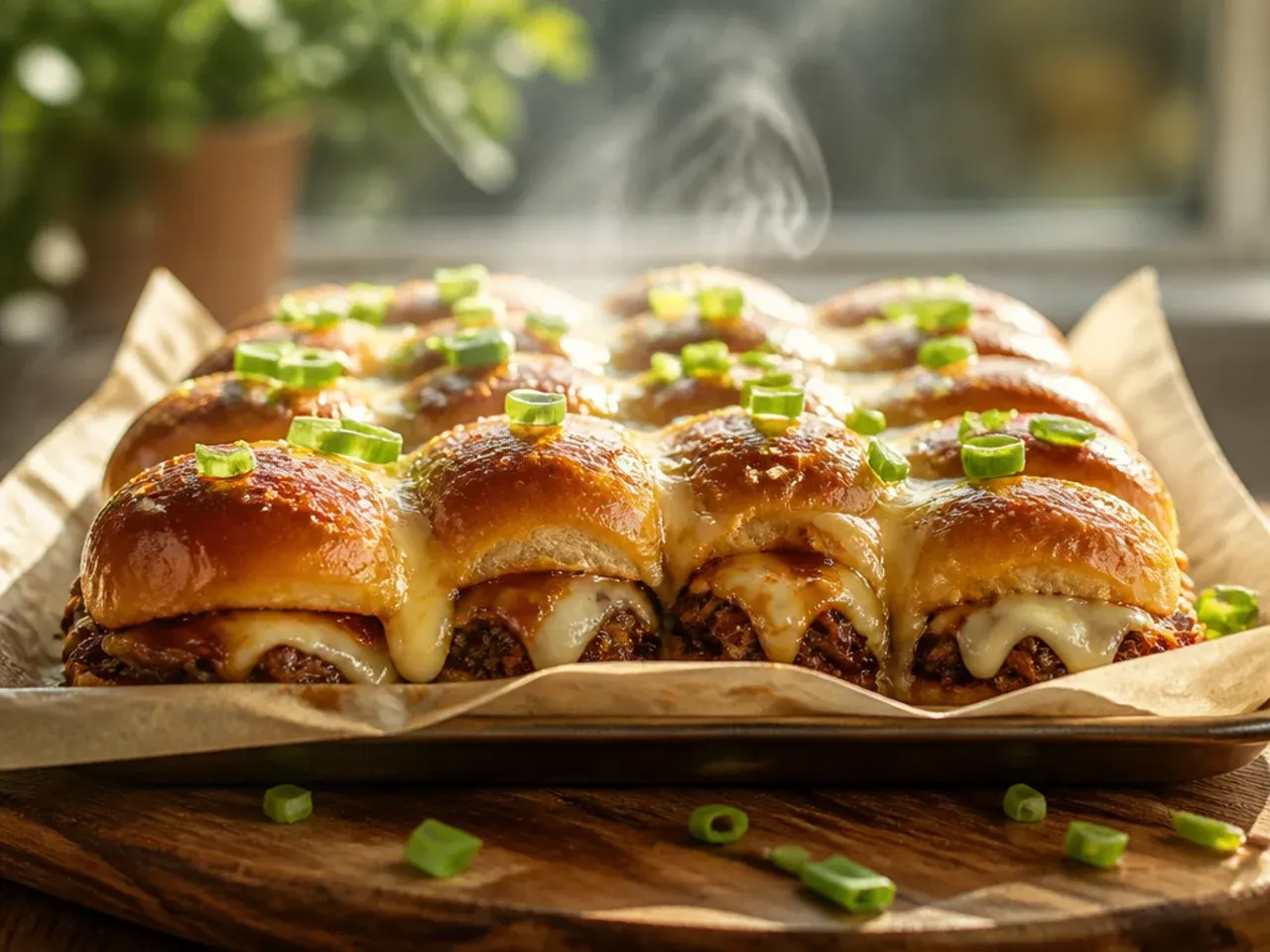 Extra batch of buttery mustard glaze being brushed over a second tray of sliders.