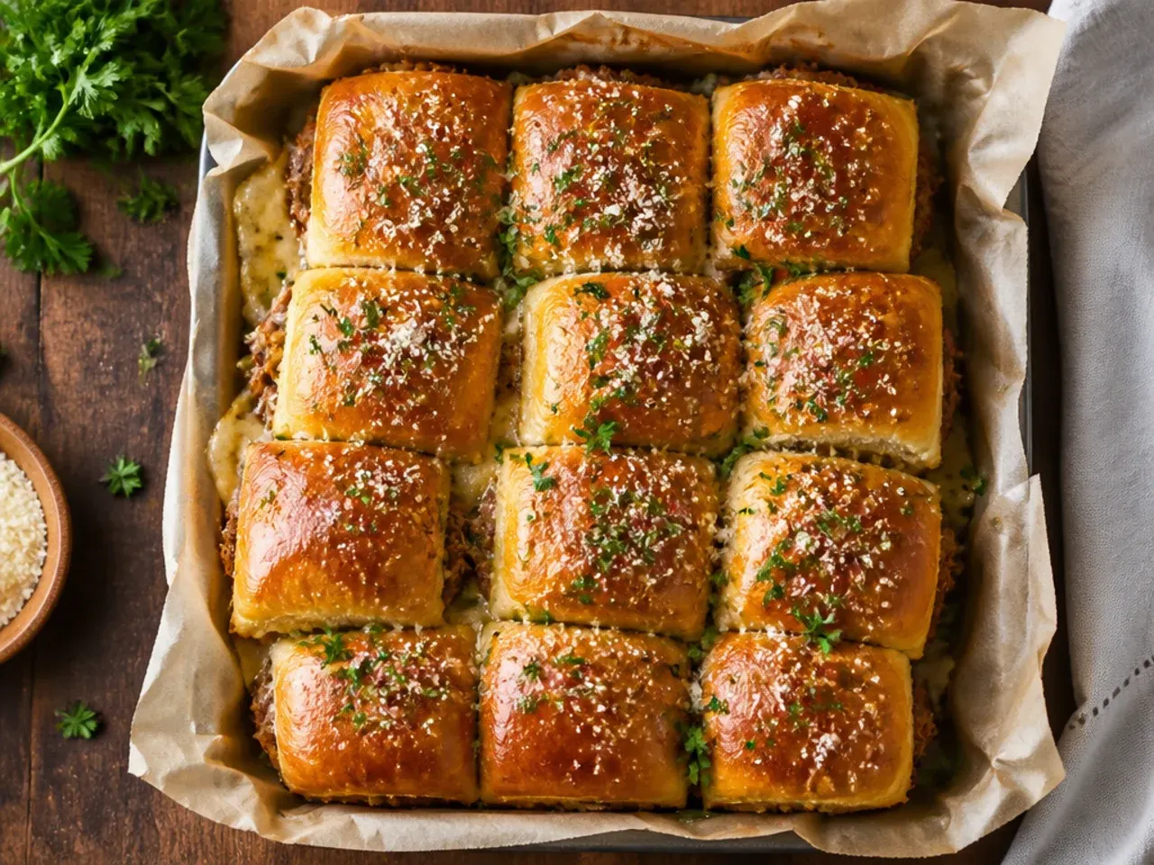 Leftover Hawaiian roll sliders wrapped individually in foil.