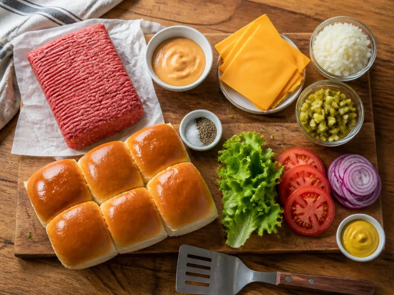 Close-up of hands brushing butter glaze over unbaked Hawaiian roll sliders