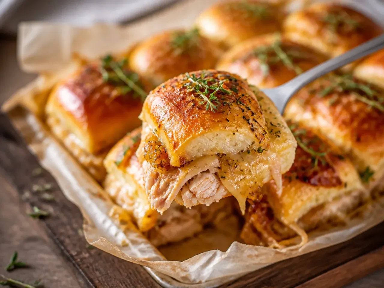 Rustic turkey and caramelized onion sliders on Hawaiian rolls with deep golden onions.