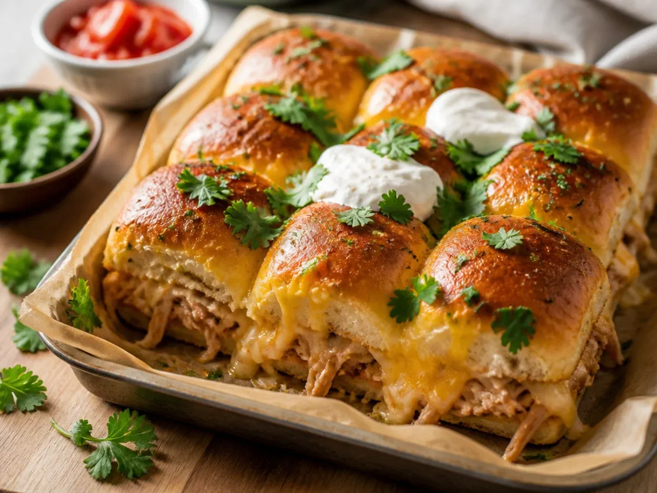 A foil-wrapped tray of one-pan freezer-friendly turkey sliders on Hawaiian rolls ready to freeze.