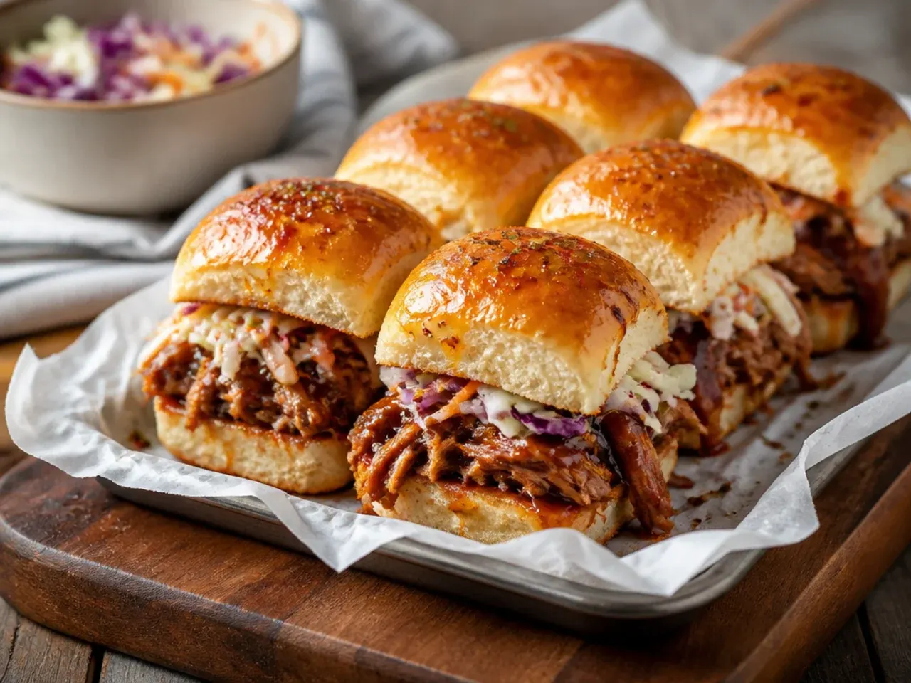 BBQ pulled pork Hawaiian roll sliders with melted smoked cheddar