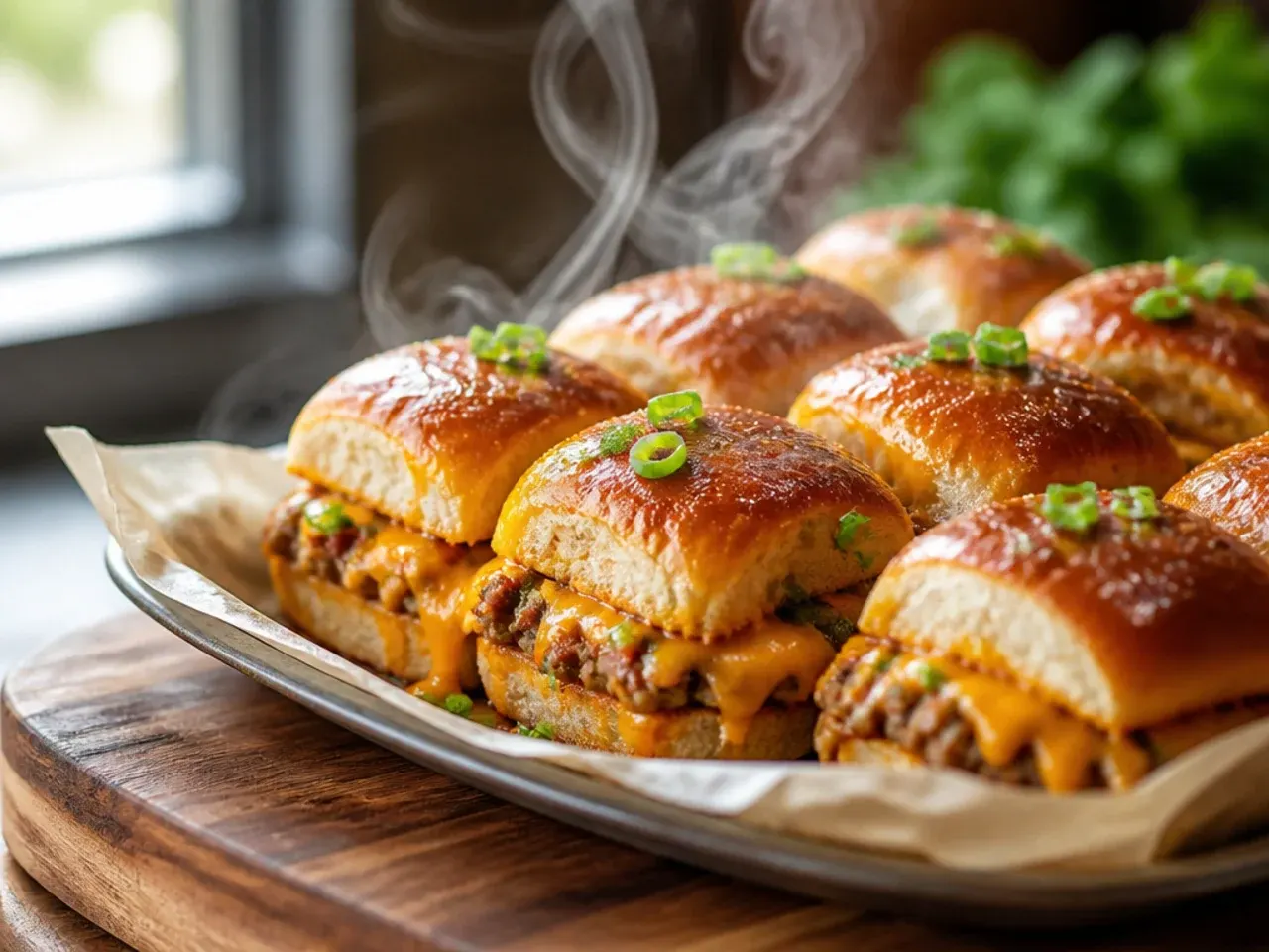Taco-seasoned Hawaiian roll sliders topped with melted cheese, ready for toppings