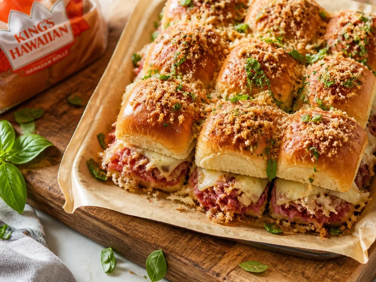 Reuben-style Hawaiian roll sliders with corned beef, sauerkraut and melted Swiss