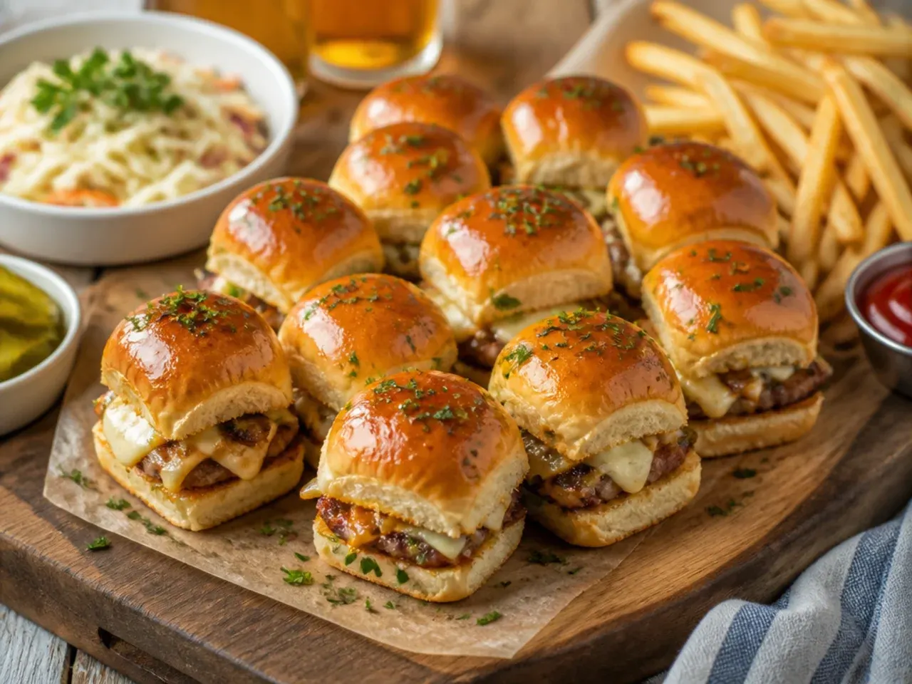 Platter of assorted Hawaiian roll sliders sliced and arranged for a party