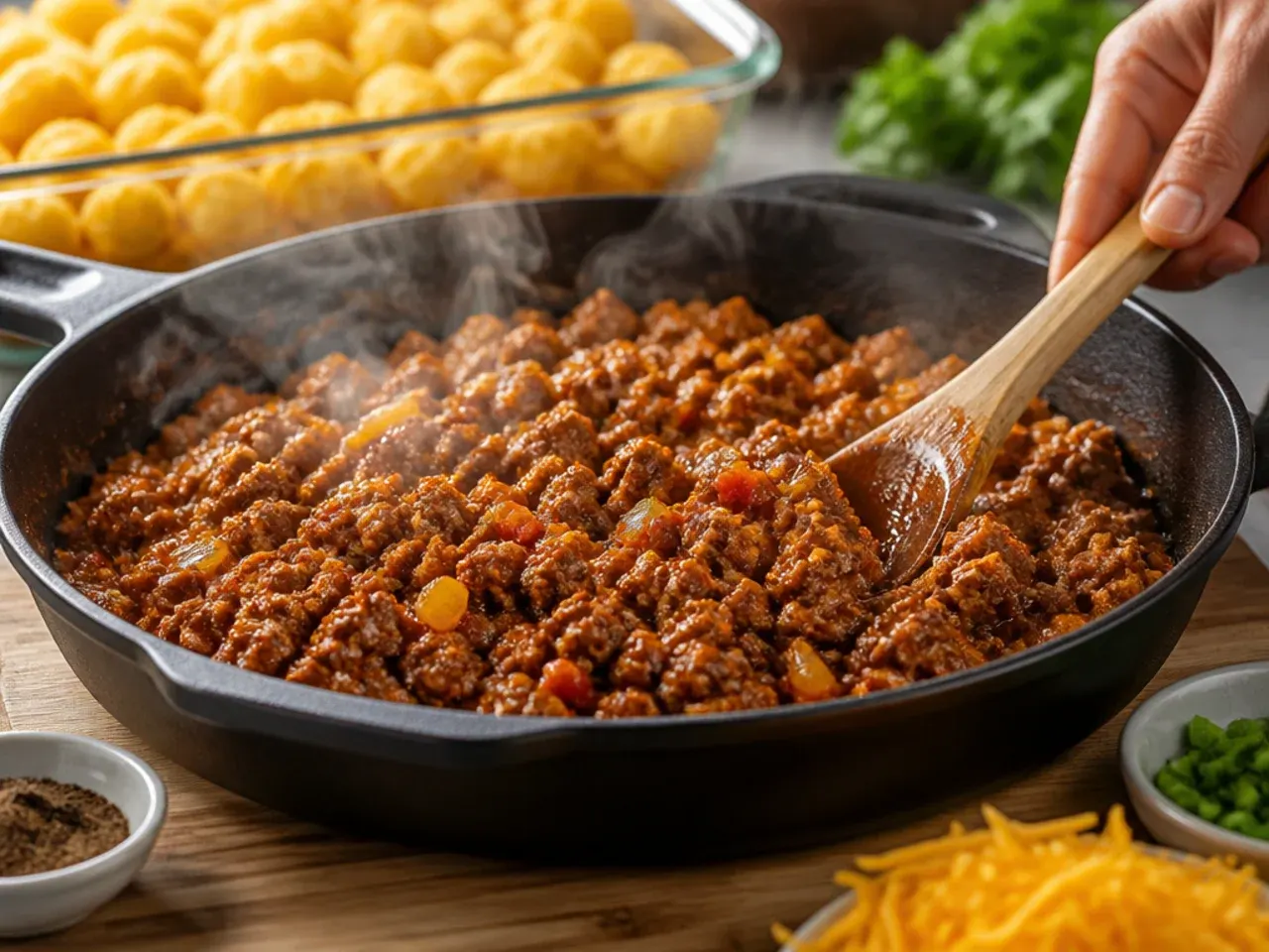 sloppy joe tater tot casserole recipe step 1