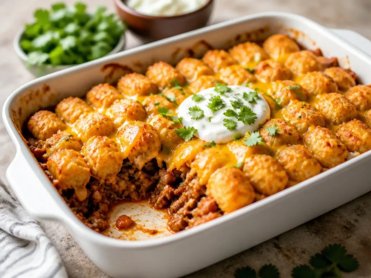 One-pot skillet sloppy joe tater tot casserole cooked and baked in a single non-stick pan