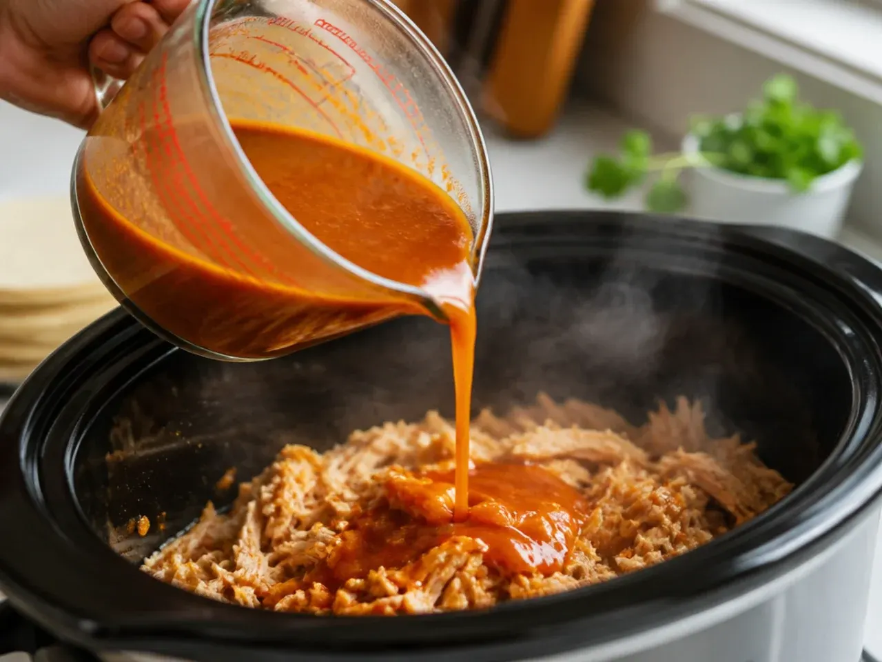 slow cooker chicken enchilada casserole recipe step 4