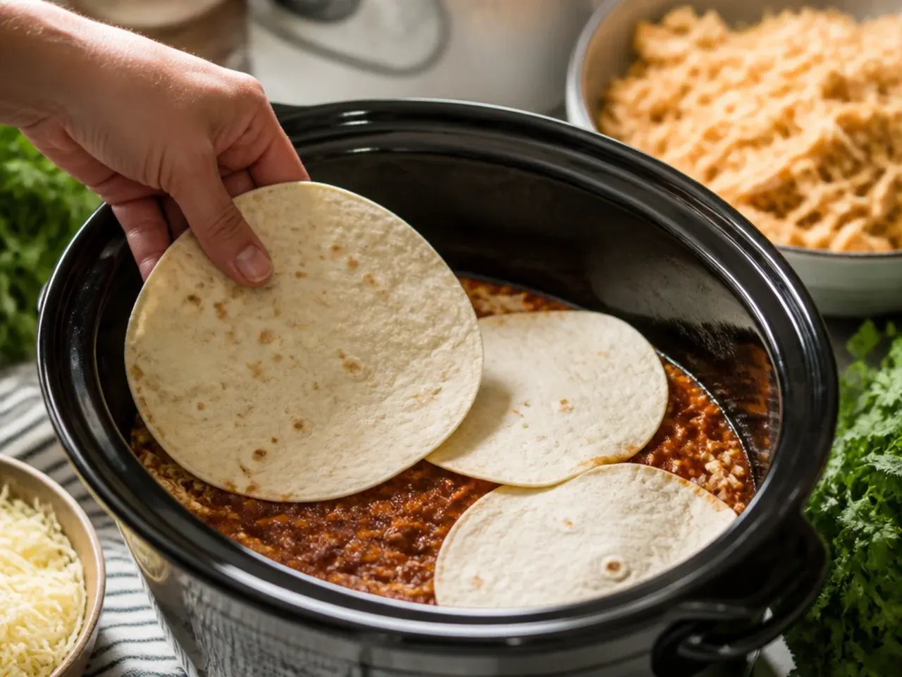 slow cooker chicken enchilada casserole recipe step 6