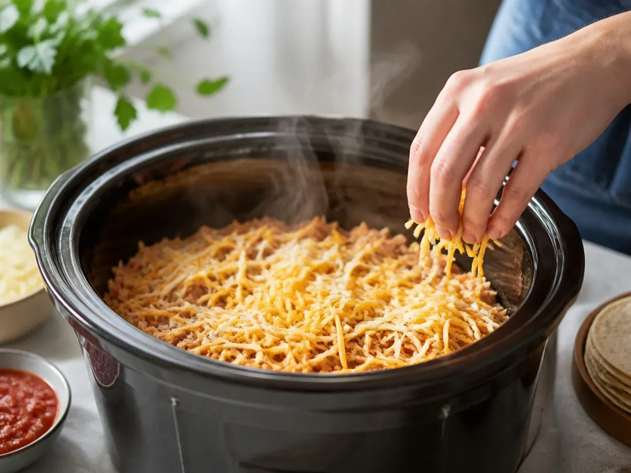 slow cooker chicken enchilada casserole recipe step 8