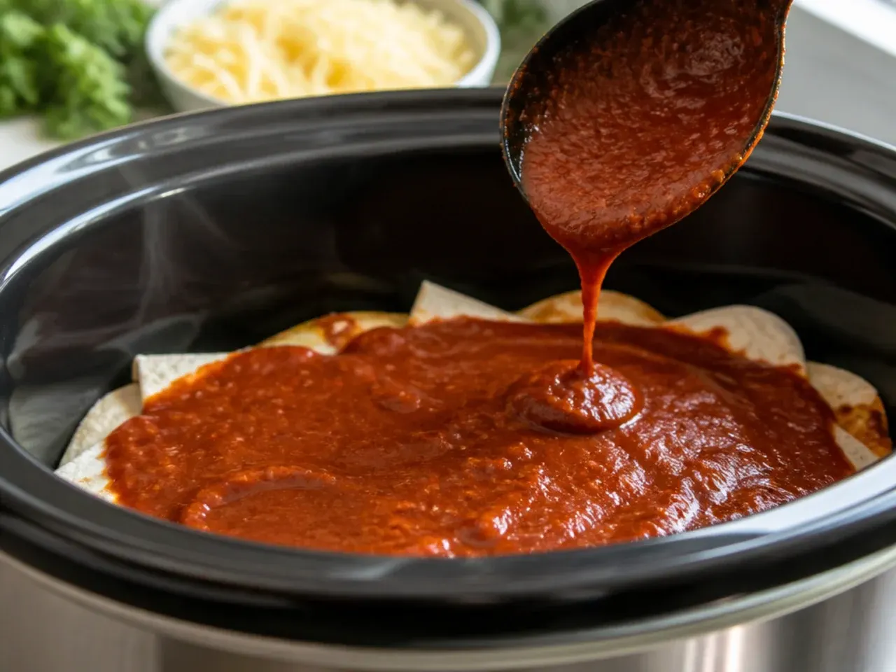slow cooker chicken enchilada casserole recipe step 9