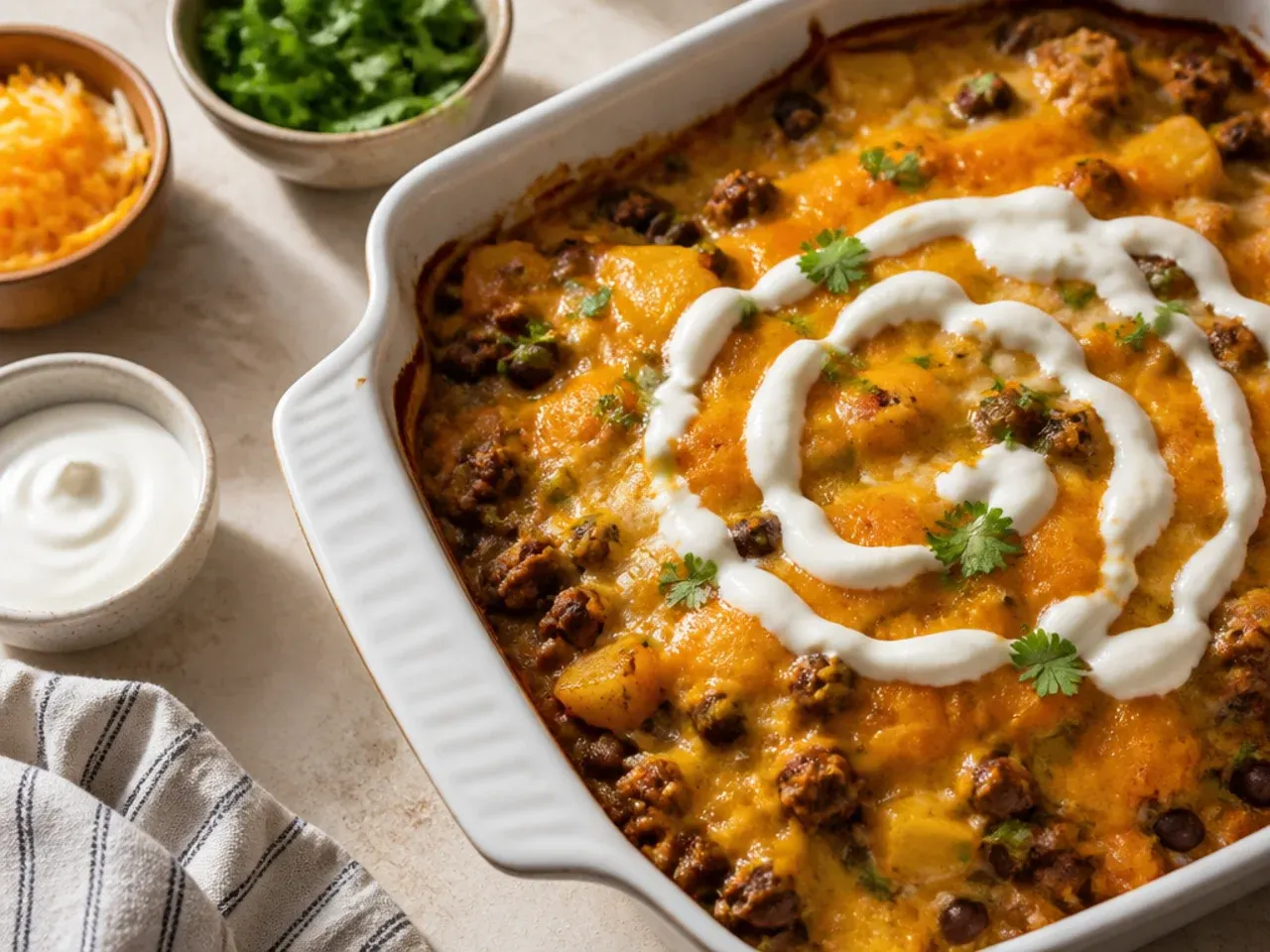 Quick slow cooker cowboy casserole cooked on high heat setting