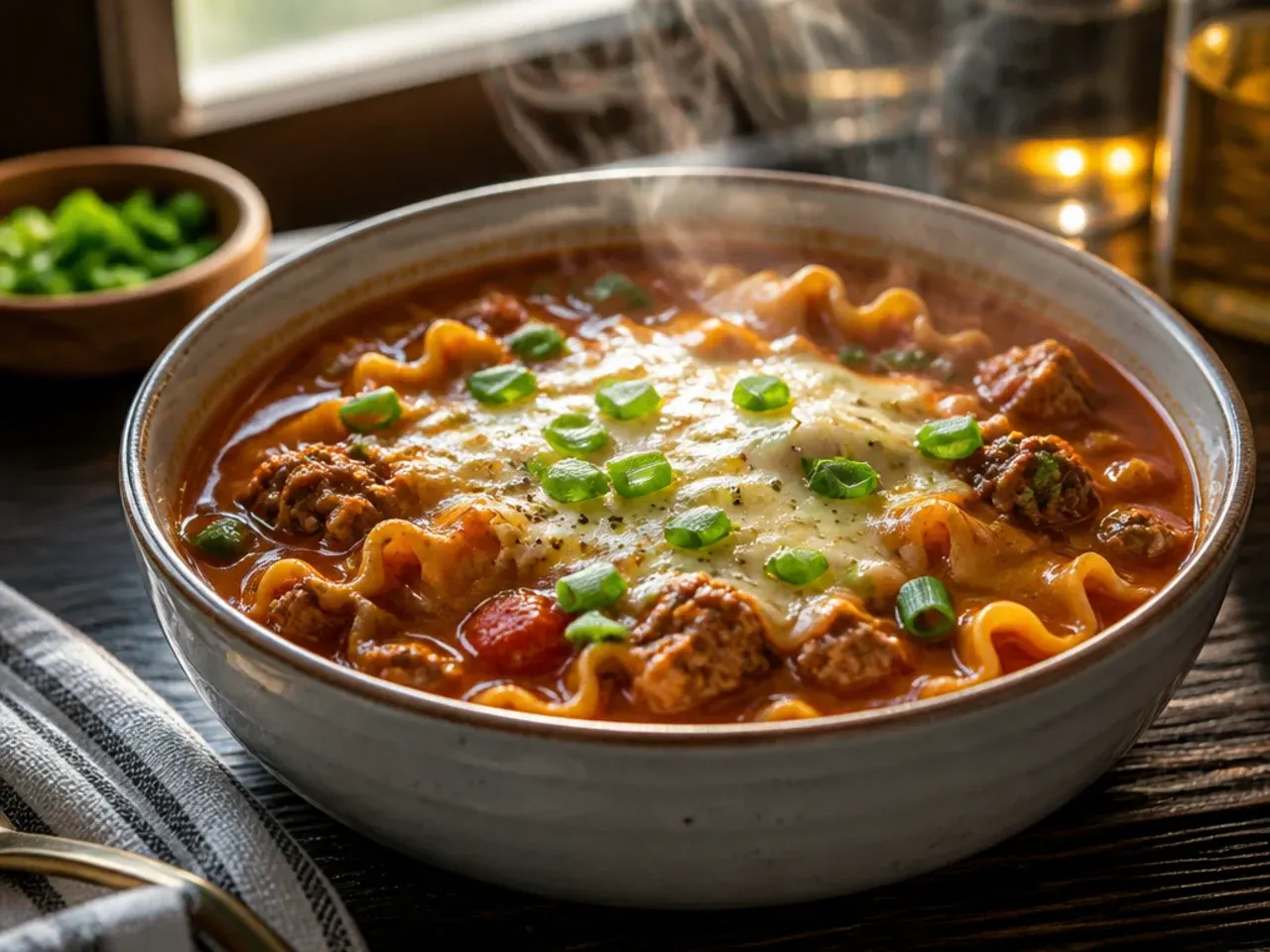 Large slow cooker filled with a family-size double batch of lasagna soup