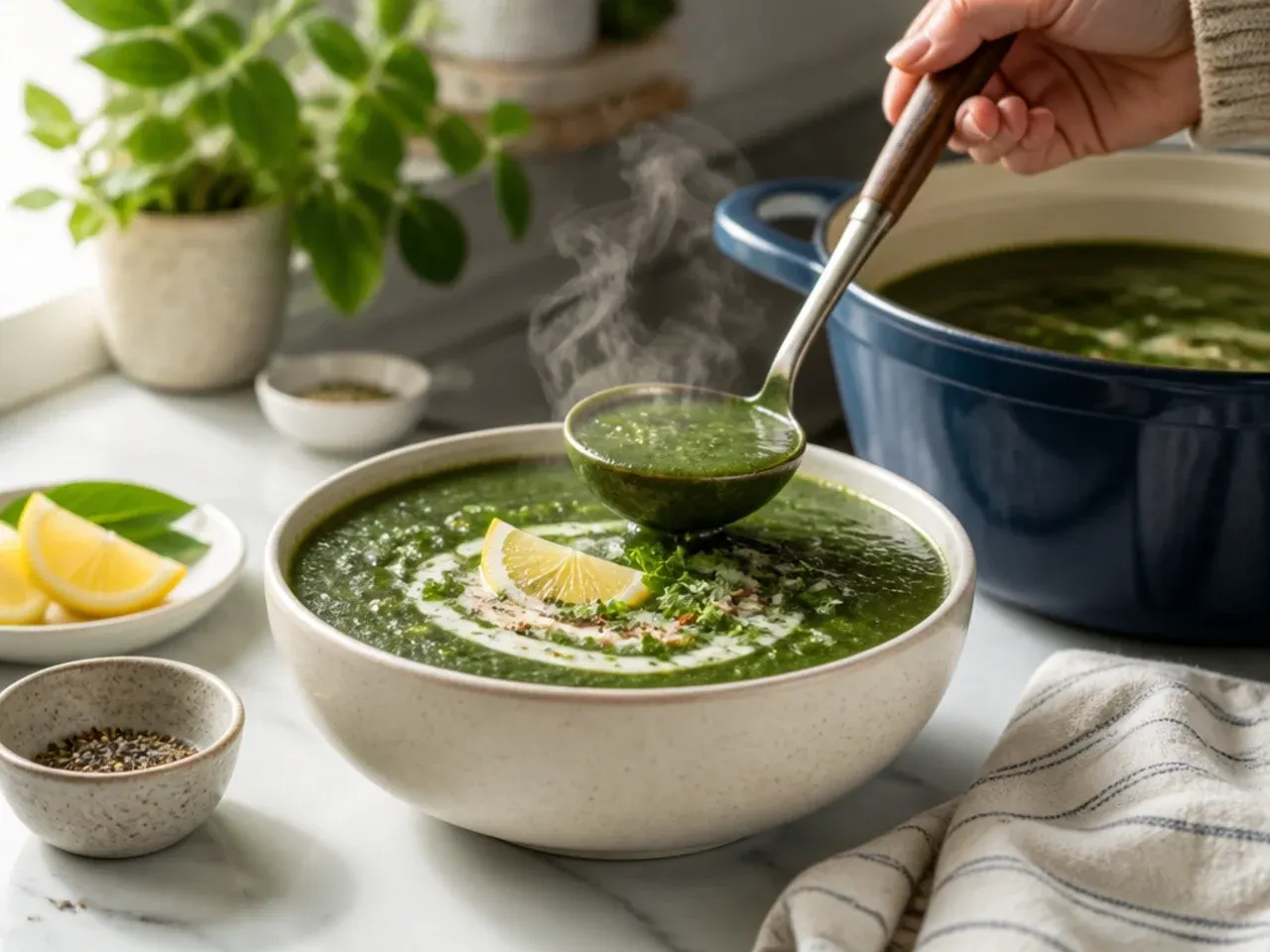 Packed cup of baby spinach leaves measured for a healthy smoothie