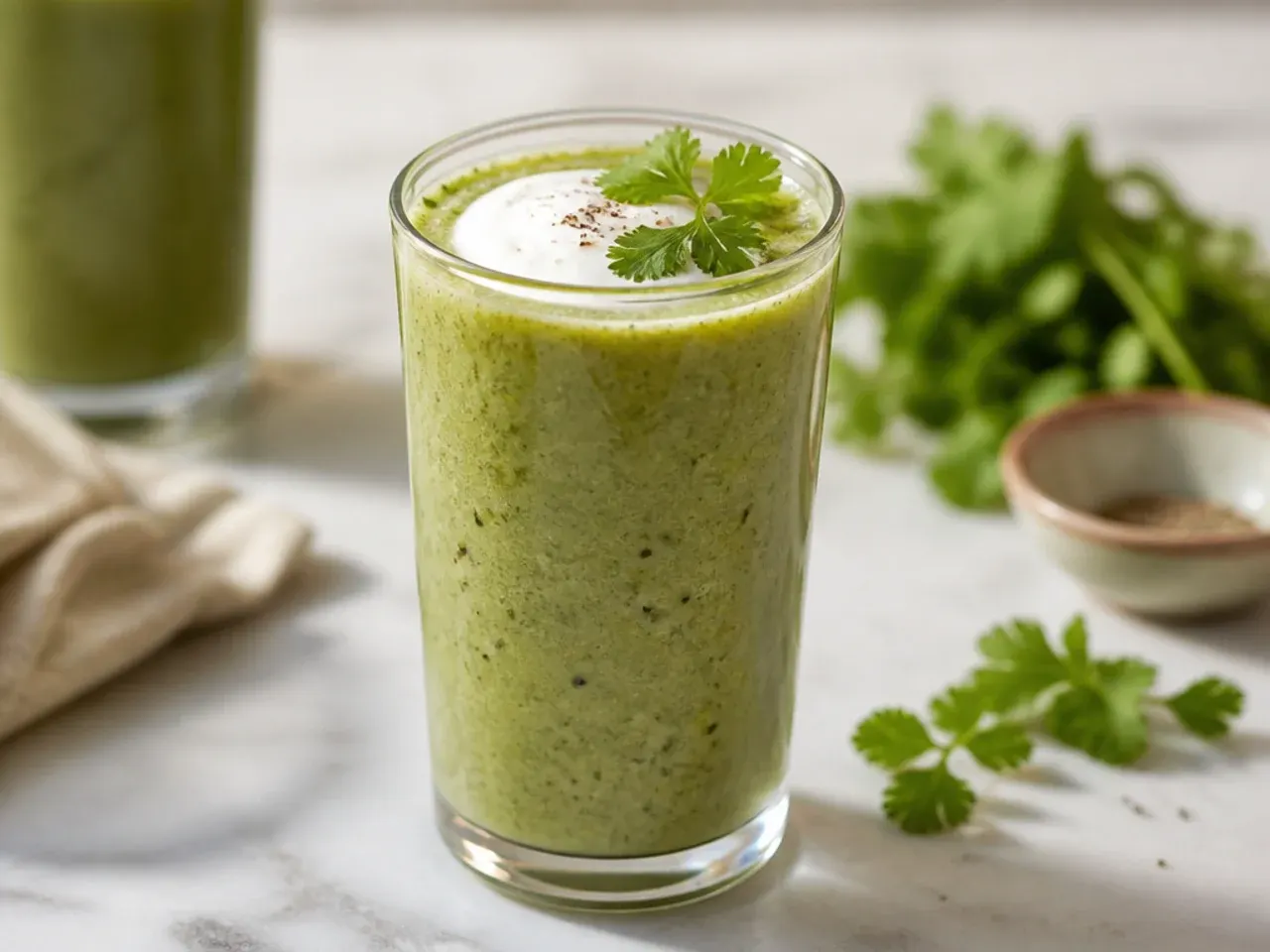 Smoothie being re-blended a second time to remove a grainy texture