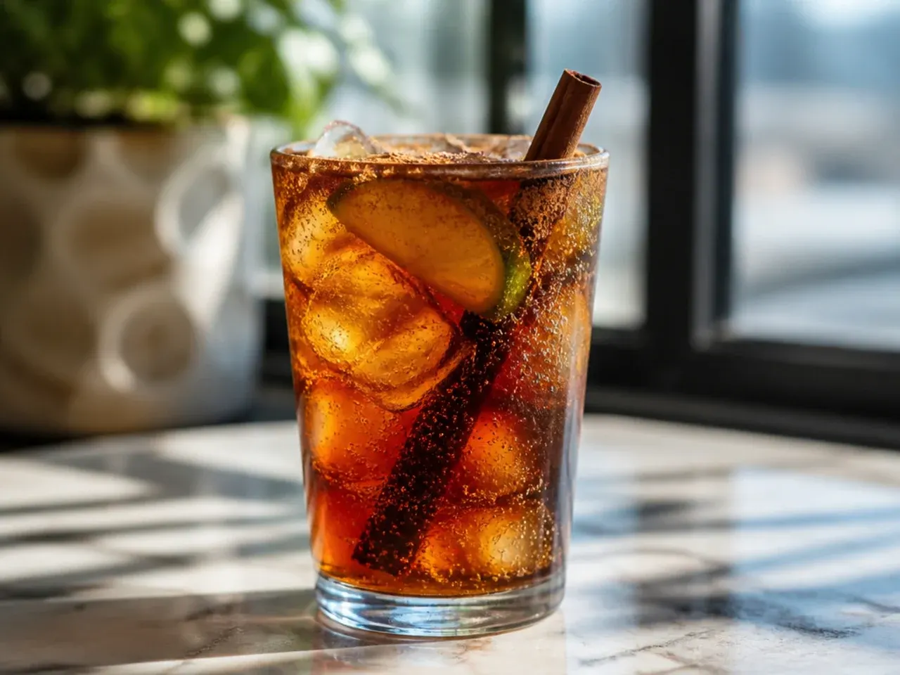 Refreshing lime copycat Dr Pepper soda with muddled lime wedge