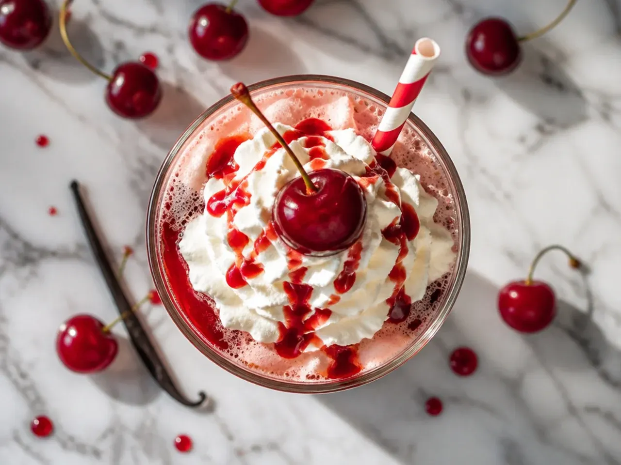 Cherry vanilla cola float with a scoop of vanilla ice cream and a cherry on top